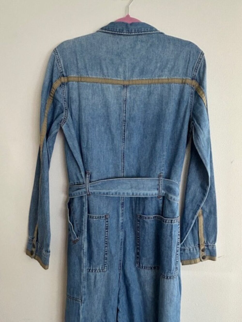 One Teaspoon Claudia Ciao Blue Long Length Zip Tie Fitted Denim Overalls NWT - Picture 13 of 16